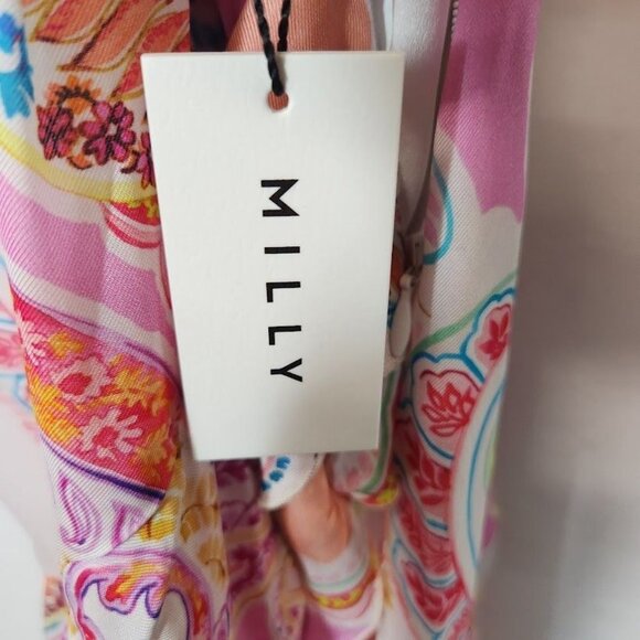 NWT Milly Women's Pink Edra Summer Ruffled Paisley-Print Dress in Pink Size 2 - Picture 10 of 13